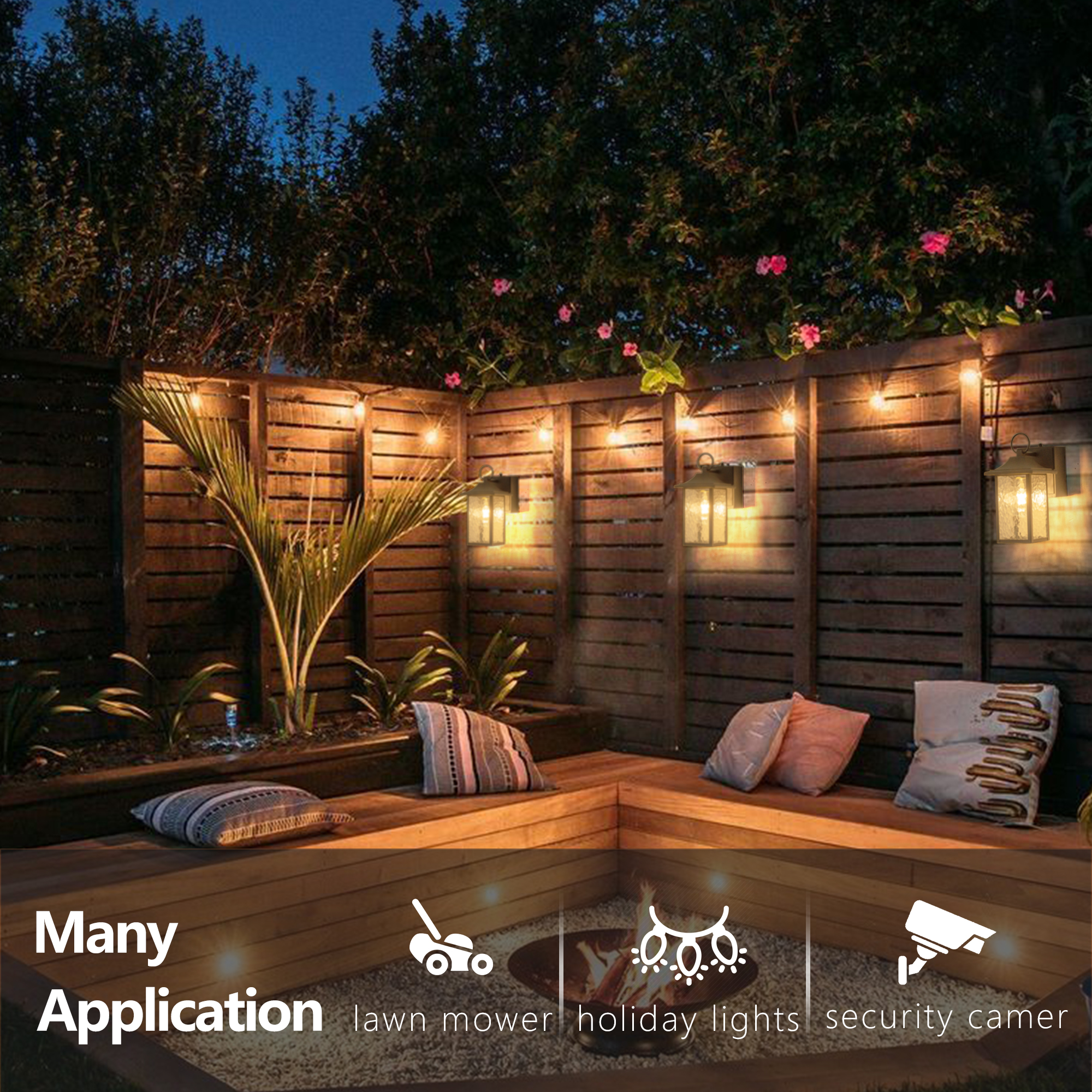 Dusk to Dawn Outdoor Wall Light with GFCI outlet, Hammer Glass