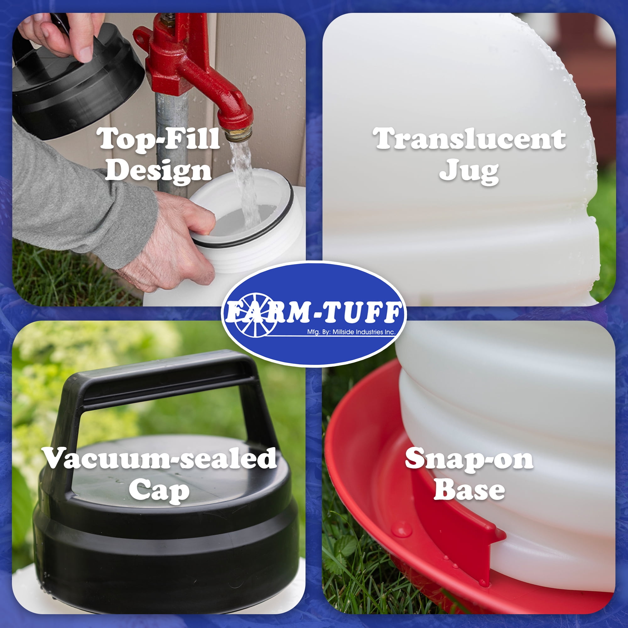 FARM-TUFF Durable Top Fill Hanging Plastic Automatic Poultry and Game Bird Fountain Waterer for Chickens, 7 Gallon Capacity