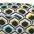 thumbnail image 3 of Geometric Pouf Cover with Zipper, Overlapping Hexagonal Shapes with Retro Colored Chevron Elements Tile, Soft Decorative Fabric Unstuffed Case, 30" W X 17.3" L, Black Sky Blue Yellow, by Ambesonne, 3 of 5