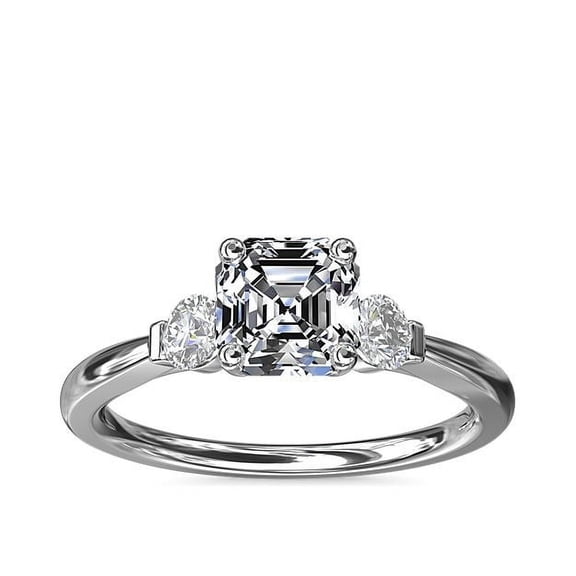 2.20 Carat Unique Asscher Cut Moissanite 3 Stone Engagement Ring for Gifts Solid 14K White Gold Size 7 by Diamond-Capitals
