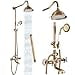 thumbnail image 2 of gotonovo Shower Fixture Faucet Set Complete Antique Brass Exposed Pipe Shower System 8 Rain Shower 2 Double Knobs Handle Triple Function Tub Spout Shower Combo Unit Set, 2 of 4