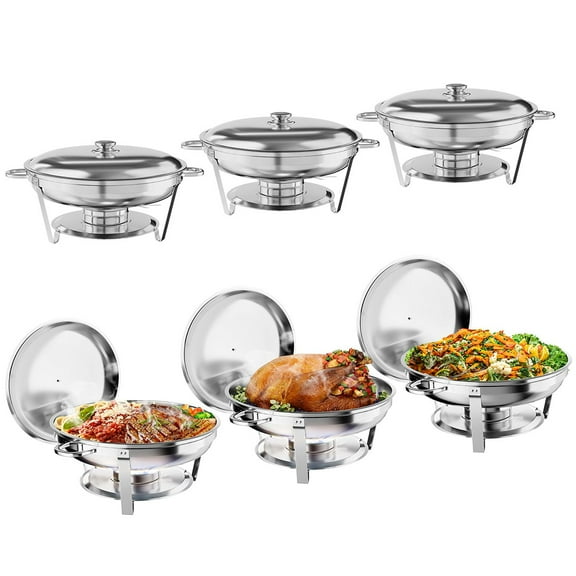 Danolapsi 6 Pack Chafing Dish for Buffet,5QT Round Chafing Dishes Buffet Set with Lid Holder,Stainless Steel Chafers and Food Warmers with Spoon and Tweezers for Parties,Weddings