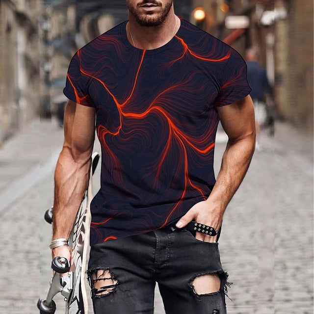 Qertyioot T-shirt à Manches Courtes Imprimé pour Hommes Col Rond Mode Décontractée Manches Courtes Liquidation