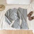 thumbnail image 3 of Pandaie Girls Drawstring Crop Blous Top Flare Pants 2 Piece Set Solid Color Stretch Long Sleeve Casual Fashion Tracksuit Grey,5-6 Years, 3 of 6
