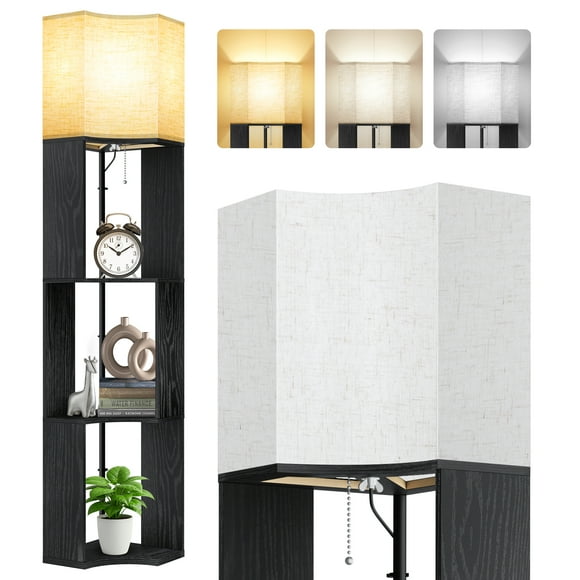 OUTON Floor Lamp with Shelves, Standing Lamp with 3 Color Temperature LED Bulb for Living Room Bedroom, Office