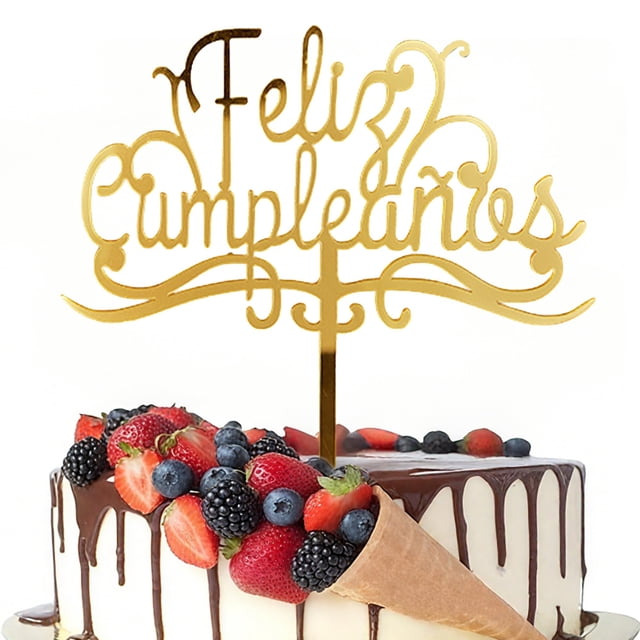Cake Topper LDATYLBATY Acrílico Dorado Feliz Cumpleaños 15 cm