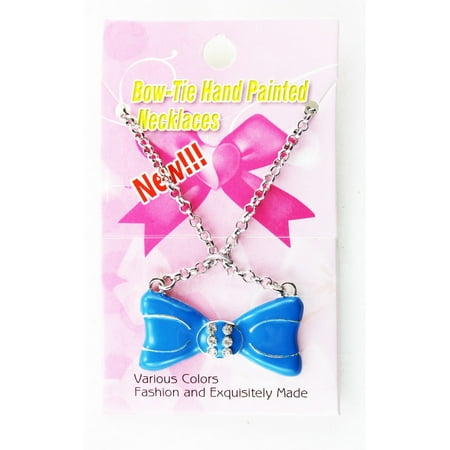 - Rhinestone Bow Tie Pendant Necklace Blue Bow Tie Fashion Necklace