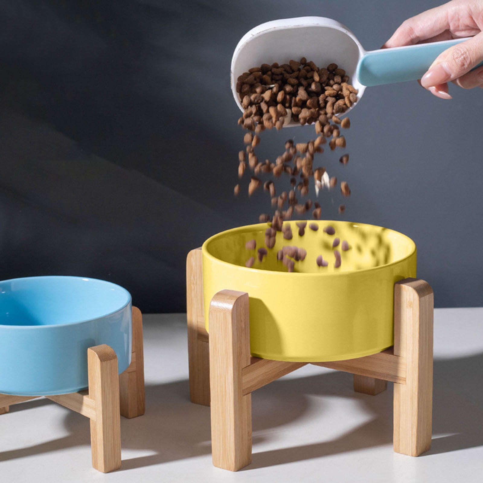 Elevated Ceramic Dog Bowl with Stand, 12OZ Raised Dog Food and Water Dish with Anti- Rubber Base, Anti Vomiting Pet Feeding Bowl for Small Dogs, Puppies, and Cats