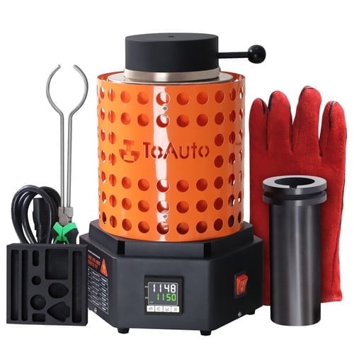 TOAUTO 1800W 3KG Electric Gold Melting Furnace Silver Aluminum Copper Smelter 6.6LB Crucible Casting Ingot Mold Kit