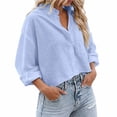thumbnail image 2 of Alun Womens Button down Cropped Shirts Long Sleeve Casual Crop Tops Solid Color Lapel Blouse Shirt with Chest Pocket Lightweight Soft Comfort Summer Clothes 1—Light Blue S, 2 of 8