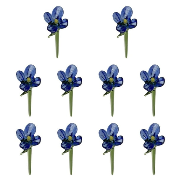 10 mini adornos de flores de cristal coleccionables, figuras florales para oficina Azul