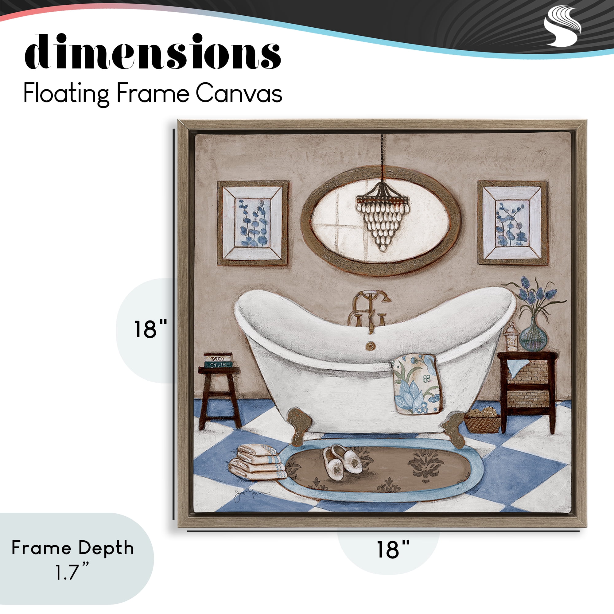 Stupell Industries Checkered Relaxing Bathtub Brown Framed Floater Canvas Wall Art, design by Janet Tava