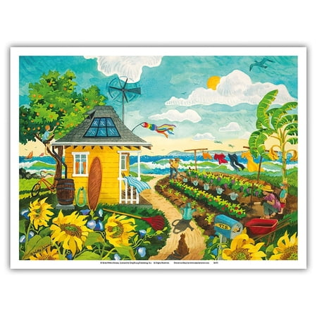 Happily Ever After - Tropical Paradise Beach House - Hawaii - Hawaiian Islands - From an Original Watercolor Painting by Robin Wethe Altman - Master Art Print (Unframed) 9in x 12in
