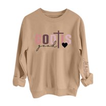 Women's Sweatshirts Pullover Shirts Fashion Floral Printed Loose Long Sleeve Round Neck Hoodless Pullover Stylish and Comfortable Hoodies Fall Trendy Outfits 2025 Winter Sweater Khaki-L