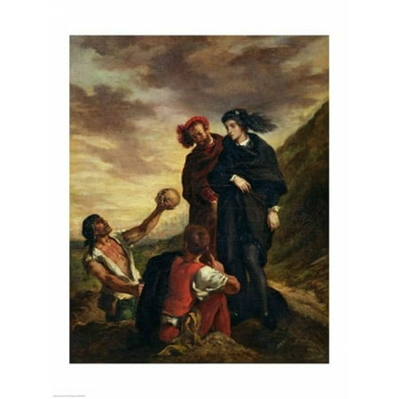 Hamlet and Horatio in the Cemetery from Scene 1 Act V of Hamlet Stretched Canvas - Eugene Delacroix (18 x