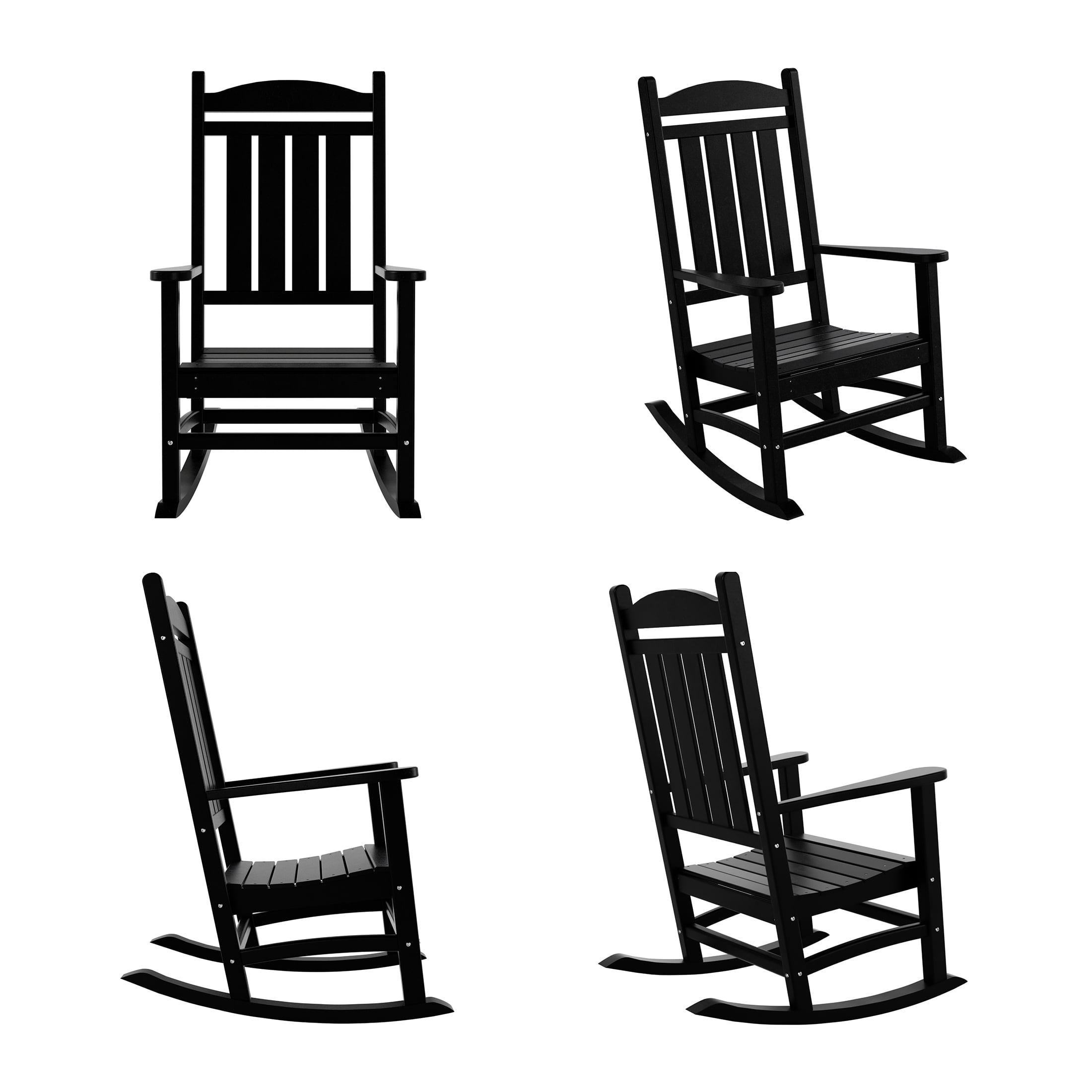 GARDEN Set of 4 Classic Adirondack Porch Outdoor Rocking Chairs Black
