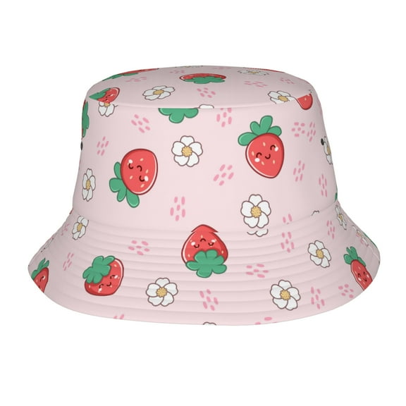 Cute Strawberry Bucket Hat Beach Sun Outdoor Cap Packable Fisherman Hat For Women And Men