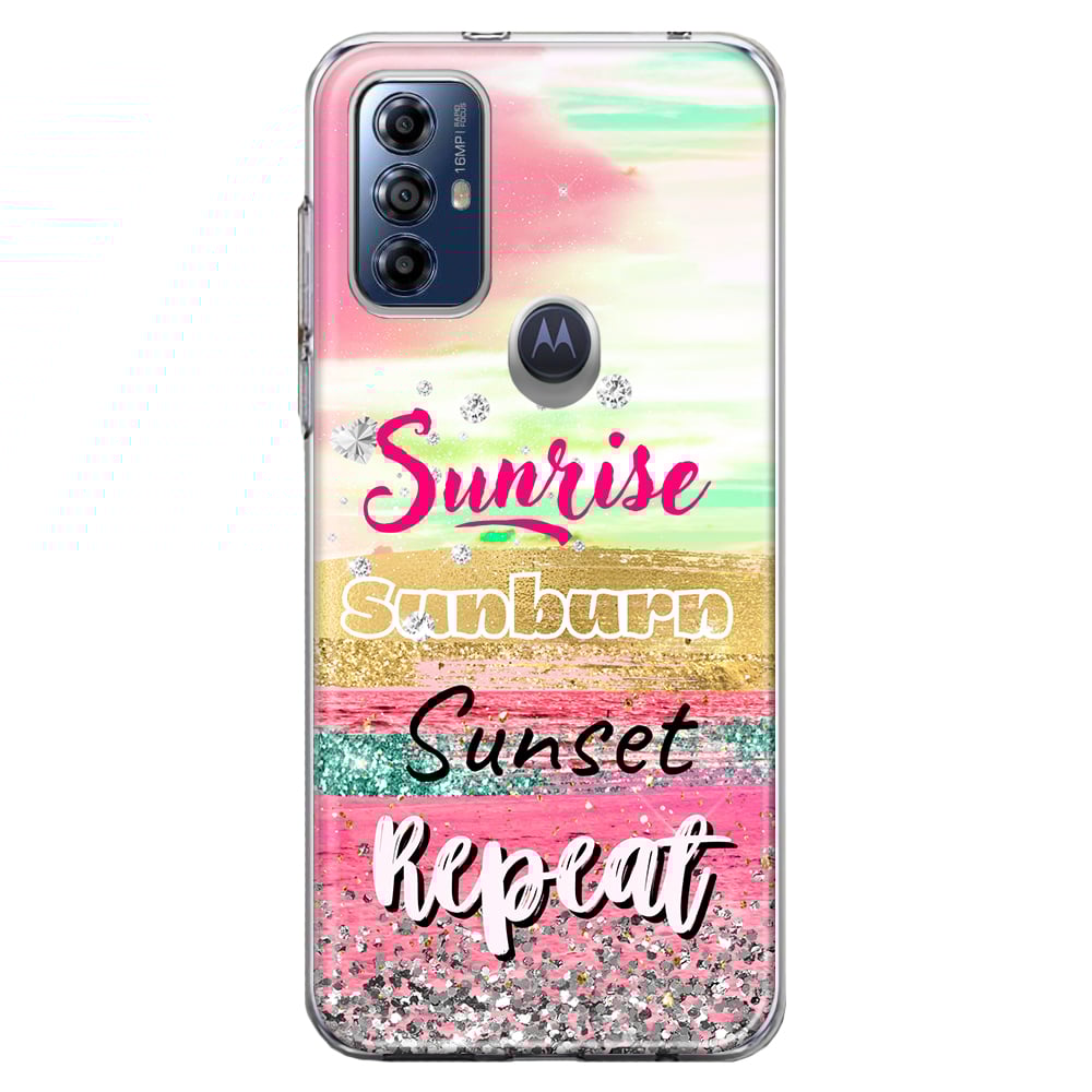 MUNDAZE Motorola Moto G Play 2023 Shockproof Clear Hybrid Protective Phone Case Summer Brush Strokes Sunrise Sunburn Sunset Repeat Cover