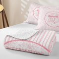 thumbnail image 4 of Manfei Pink Stripes Personalized Initial B Twin Quilt Set for Girls,Chic Floral Bowknot Twin Coverlet Set for Teens, 4 of 7