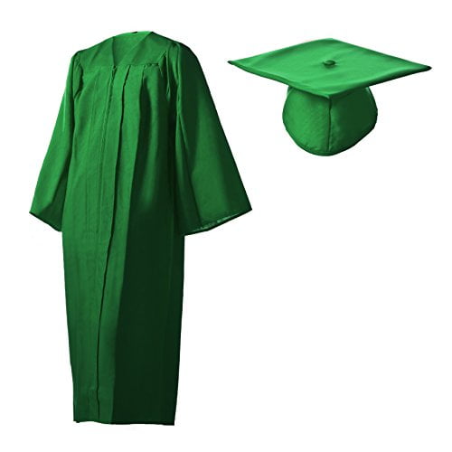 Academic Graduation Cap and Gown Matte Emerald Green Sizes 48 (5'3"-5'5")