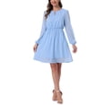 thumbnail image 2 of Vestido de fiesta de mujer Inspire Chic con escote en V, mangas largas, falda acampanada, talla XS, color azul cielo, 2 of 5