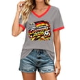 thumbnail image 2 of Women's Football Graphic T-Shirt, Women's V-Neck Short Sleeve Letter Print T-Shirt for Casual Summer for Soccer Tournament 2026 Gray Size: M, 2 of 5