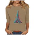 thumbnail image 3 of Pompotops T-shirt Ample Imprimé Mode Femme Manches 3/4 Blouse Col Rond Hauts Décontractés Liquidation, 3 of 4