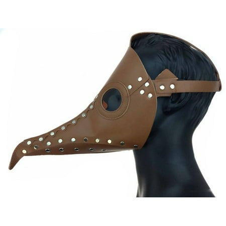 Steampunk Plague Doctor Long Nose Faux Leather Venetian Mask, Brown, One Size