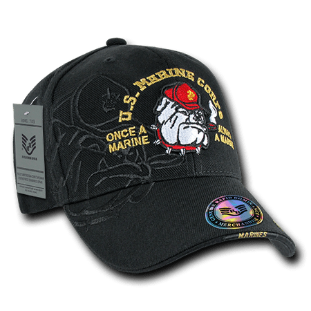 USMC US Marines Bulldog, Official Shadow Embroidered Official Caps Hats Black