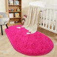 thumbnail image 4 of ASPILLOW Fluffy Oval Rugs for Bedroom,Non-Slip Ultra Soft Shaggy Carpet for Girls Room Dorm Living Room Home Decor,2.6x5.3ft Rose Red, 4 of 8