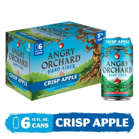 Angry Orchard Crisp Apple Craft Hard Cider, 6 pack, 12 fl oz Aluminum Cans, 5% ABV