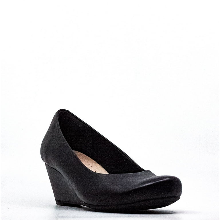 Clarks Flores Tulip Leather Wedges Black Size 8.5 W