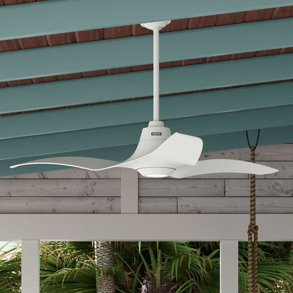 Hunter - Arwen Indoor/Outdoor Ceiling Fan With Light, Remote, 60-inch, Matte White, Casual-style, 6-speed DC Motor, Energy Star, 53512, for Porches, Bathrooms