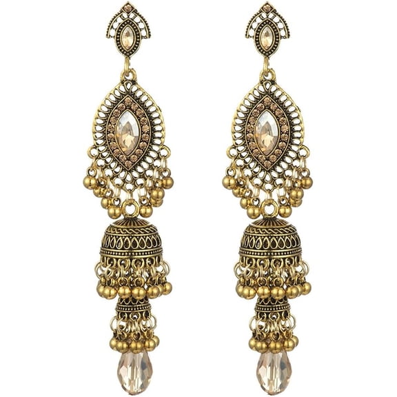Jhumka Long Tassel Bell Earrings Vintage Jhumki Bollywood Traditional Ethnic Dangle Drop Bohemian Chandelier Earring for Women Oxidized Crystal Wedding Party Festival Indian Jewelry Gift