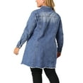 thumbnail image 3 of Agnes Orinda Women's Plus Size Jean Jacket Long Sleeve Maxi Length Denim Jackets 1X Blue, 3 of 8