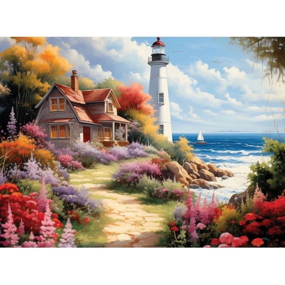 Bits & Pieces 300-Pc Sandy Road Lighthouse Jigsaw Puzzle by Stewart 18×24
