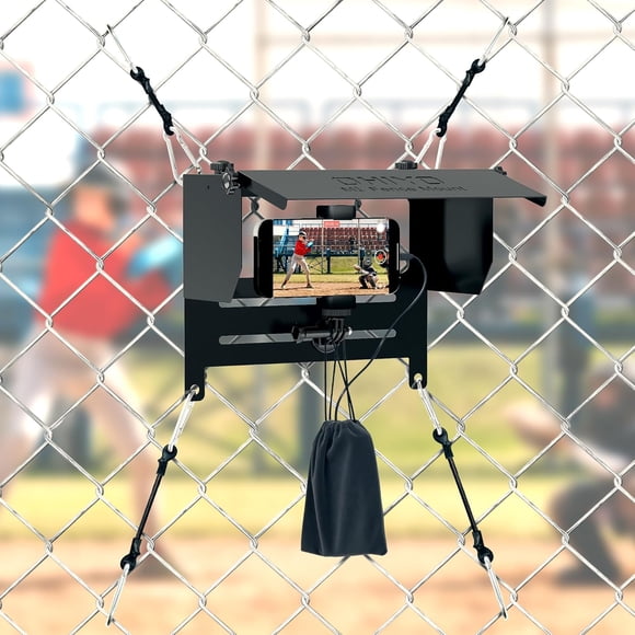 Cellphone Fence Mount with Shade for Baseball Fence, Game Changer Mounting Kit Compatible with iPhone, GoPro, Mevo, Action Cameras, for Recording Football, Softball, Rugby, Tennis Games (Black)