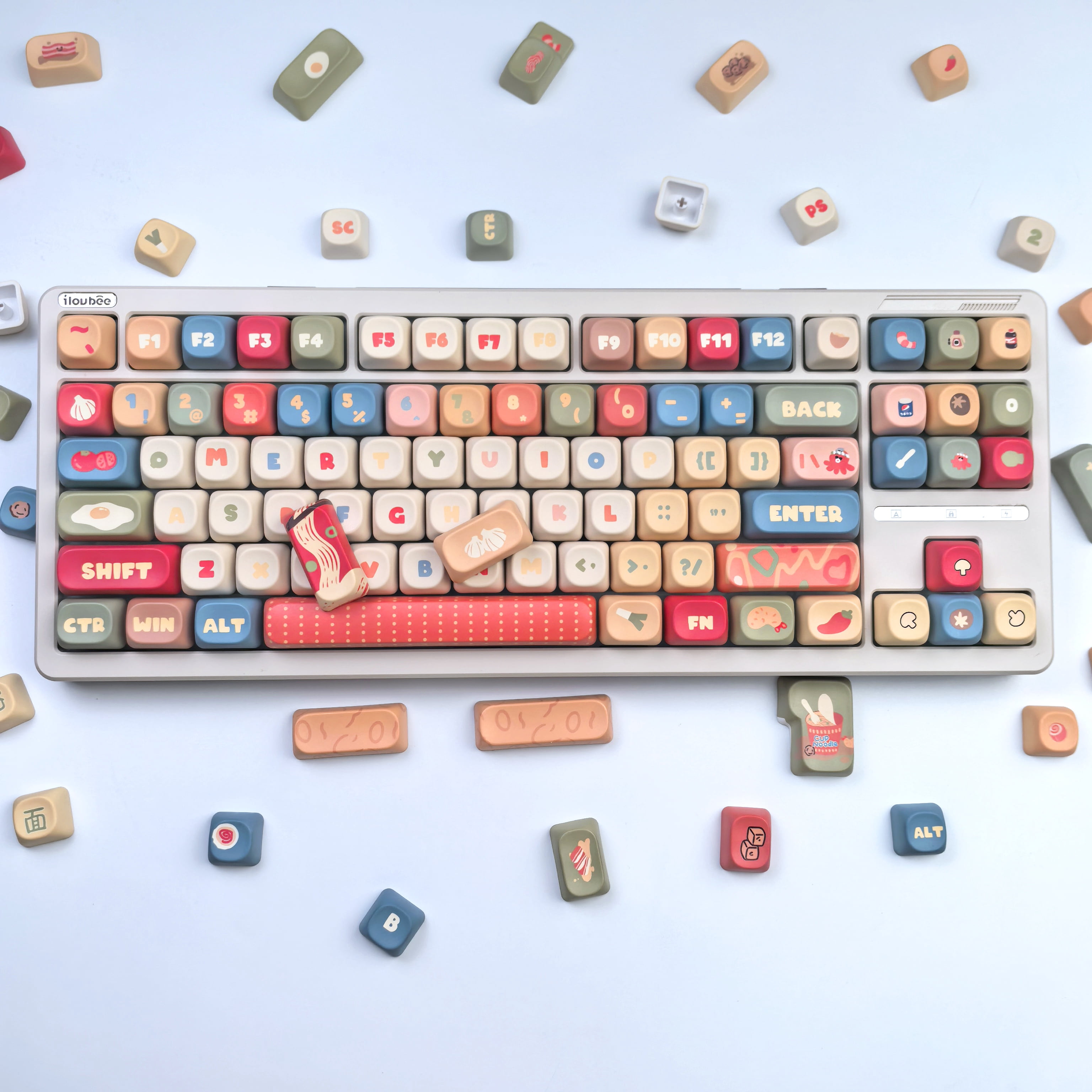 MOA Keycap Instant Noodle Theme 136 Keys Five-Sided Thermal Sublimation Personalized Keycaps Highly Cute Diy Mechanical Keyboard