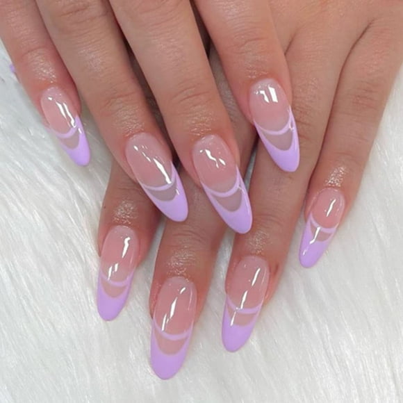 Press on Nails Short Almond False Nails Purple Fake Nails Cute Faux Nails for Women and Girls