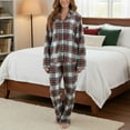 thumbnail image 5 of hotojiny Christmas Pajamas for Women Set 2 Piece Outfit Merry Christmas Button Down Shirt with Drawstring Pj Bottoms Plaid Sleepwear, 5 of 7