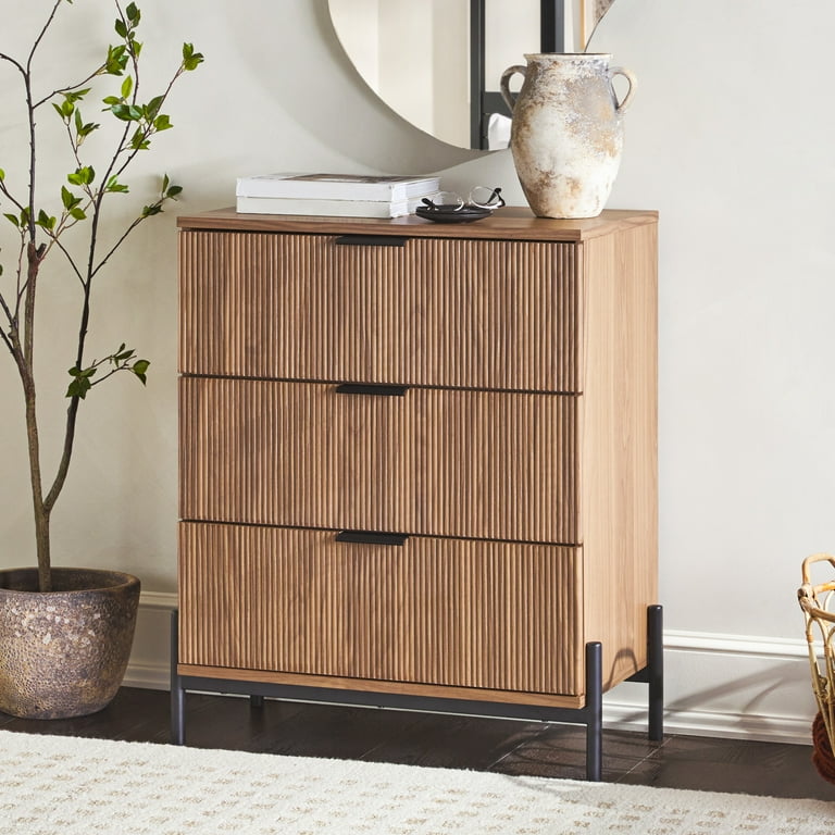Walker Edison Mid-Century 3-Drawer Chest with Reeded Drawer Fronts Walker Edison Mid-Century 3-Drawer Chest with Reeded Drawer Fronts