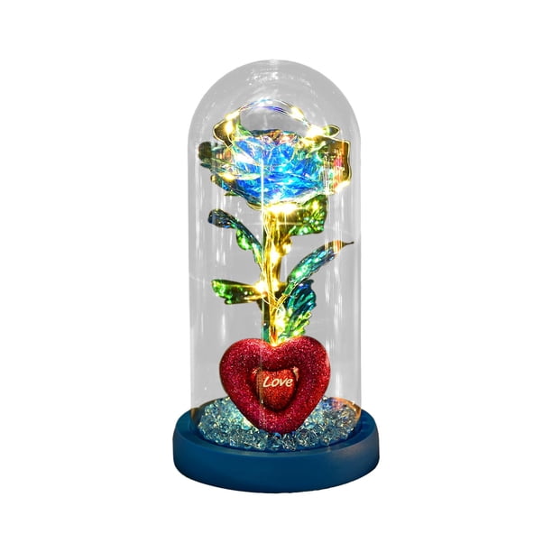 Flor de rosa de iluminación artificial en cúpula de vidrio Elegante Presente Batería Operada