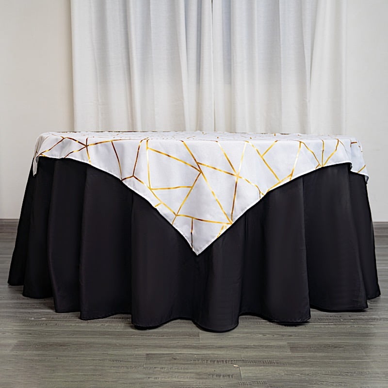 BalsaCircle 54" x 54" White Gold Metallic Geometric Design Square Polyester Table Overlay ...