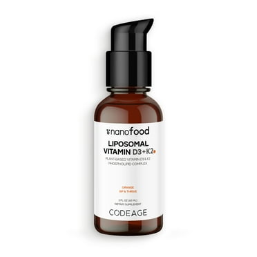 Codeage Nanofood Liposomal Vitamin D3   K2 Liquid Drops Supplement, Vegan D3 Cholecalciferol, MK-7, 2 fl oz