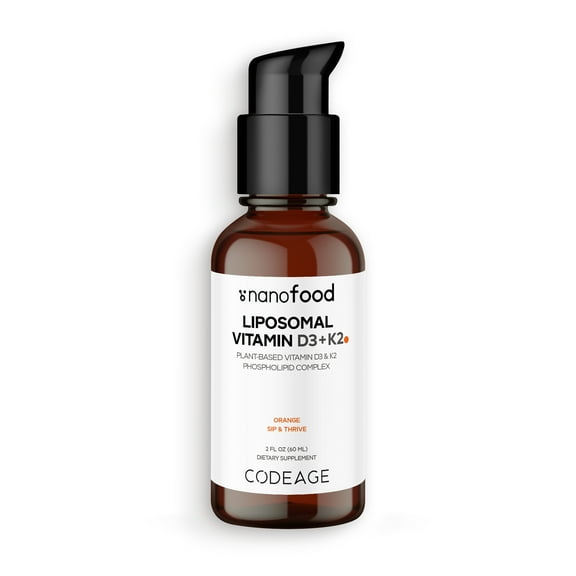 Codeage Nanofood Liposomal Vitamin D3   K2 Liquid Drops Supplement, Vegan D3 Cholecalciferol, MK-7, 2 fl oz
