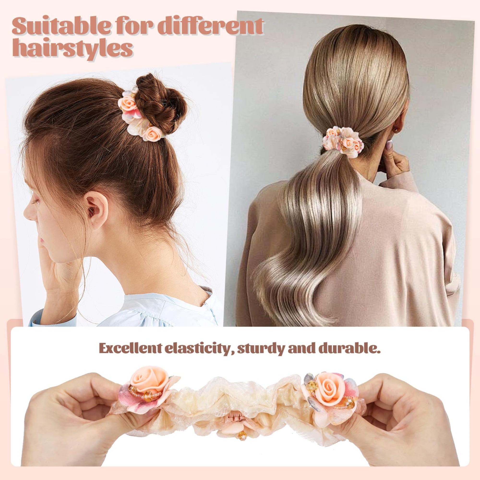 7 Pcs Hair Scrunchies Mesh Elastics Hair Bands Scrunchy Hair Ties Ropes Scrunchie with 10pcs U-shaped Clip for Women Girls Hair Accessories