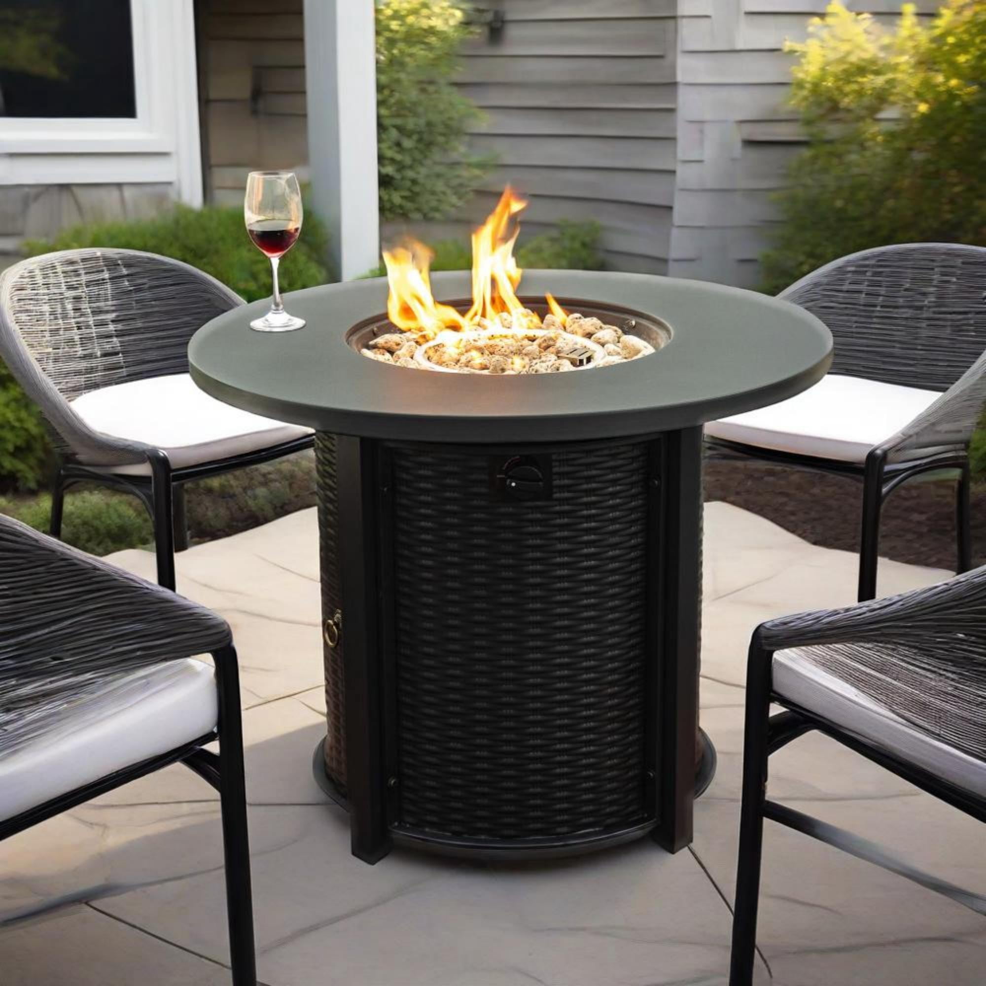 BOFANG 32 inch Propane Fire Pit Table with Lid & 50,000 BTU Heater, Black