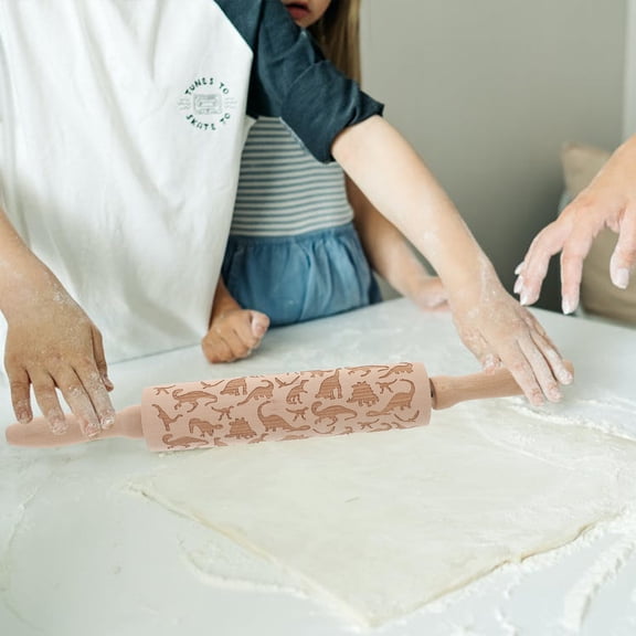 ROMANSENTIAL 1Pack Decorative Wood Rolling Pin for Baking and Fondant Icing 11.8x1.8x1.8in