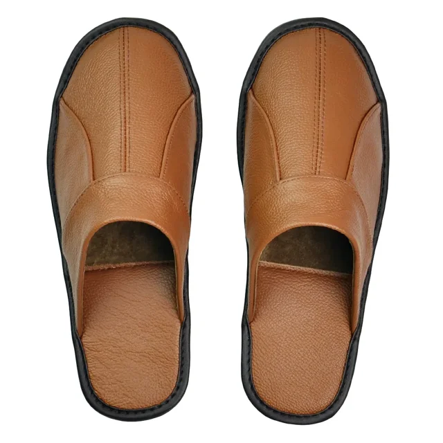 Zapatillas de casa de cuero de vaca para hombre, zapatos planos de lujo hechos a mano, cómodos, suaves y sin cordones, color negro y marrón, para interiores y dormitorio