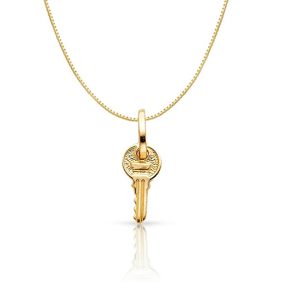 14K Yellow Gold Key Charm Pendant with 0.5mm Box Chain Necklace - 16"
